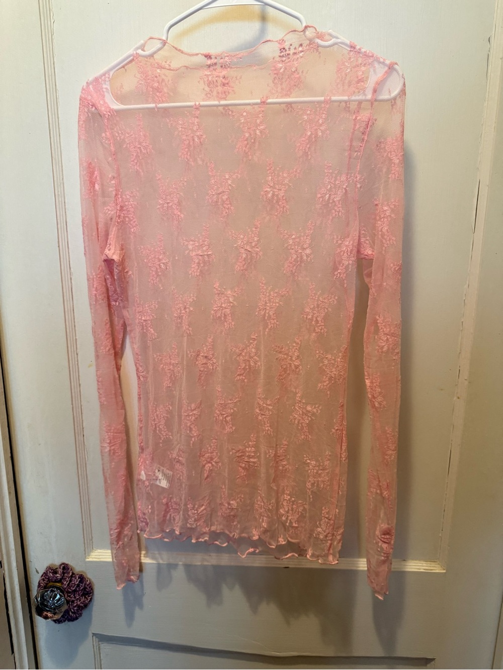 NWOT Pink Lily Sheer Pink Lace Long-Sleeve Women's Top